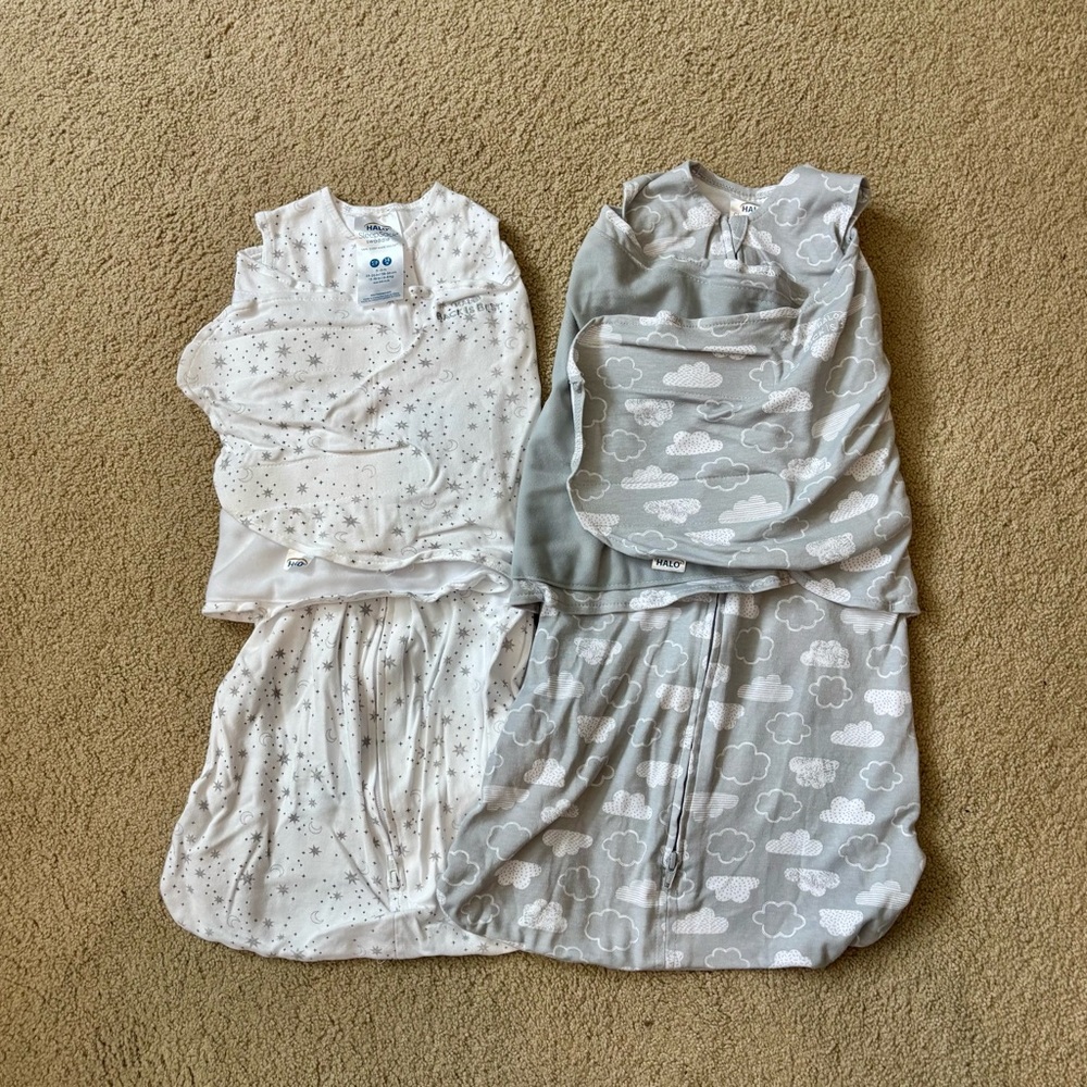 Halo Baby Sleep Sacks - Light Gray Cloud & Soft White Star Prints - 3-6 months